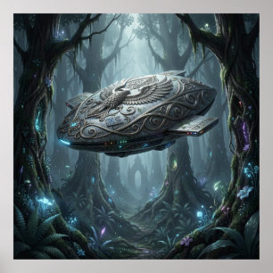 Ancient Pelasgian Eagle Spaceship in Twilight For Poster