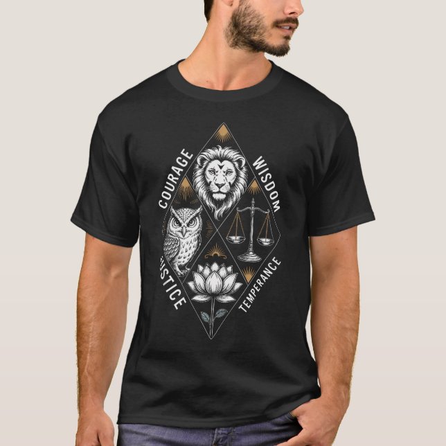 Ancient Philosopher Virtues Of Courage Wisdom And T-Shirt (Front)