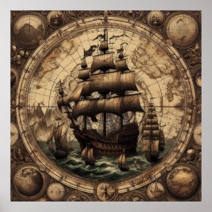 Ancient Pirate Sailing Ship 1 Poster