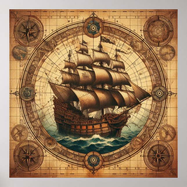 Ancient Pirate Sailing Ship 3 Poster (Front)