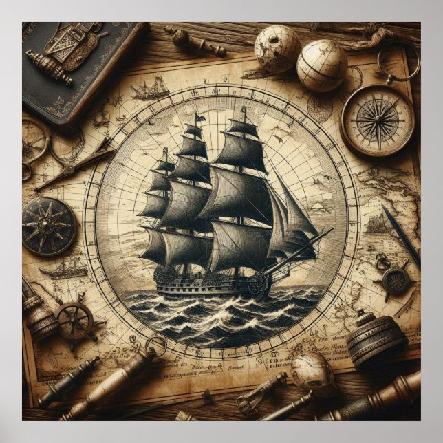 Ancient Pirate Sailing Ship 4 Poster (Front)