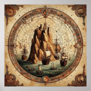 Ancient Portugal Ships Map 1 Poster