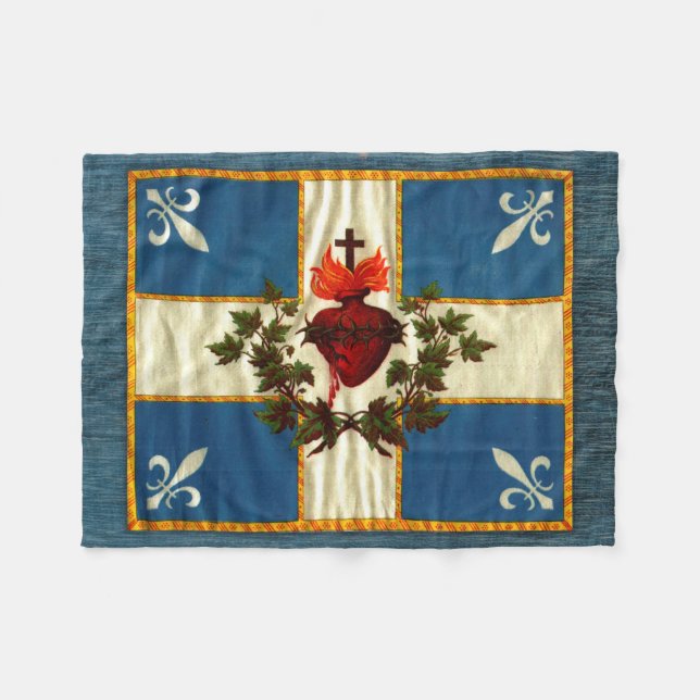 Ancient Quebec flag Chime Sacred Heart Fleece Blanket (Front (Horizontal))