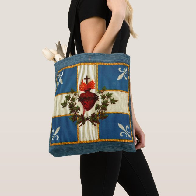 Ancient Quebec flag Chime Sacred Heart Tote Bag (Close Up)