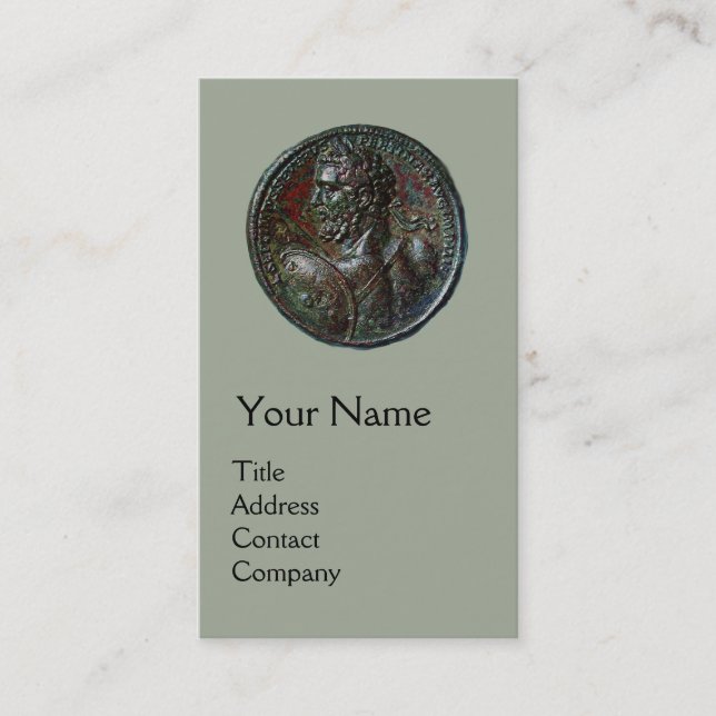 ANCIENT ROMAN BRONZE MEDALLION MONOGRAM, Grey Business Card (Front)