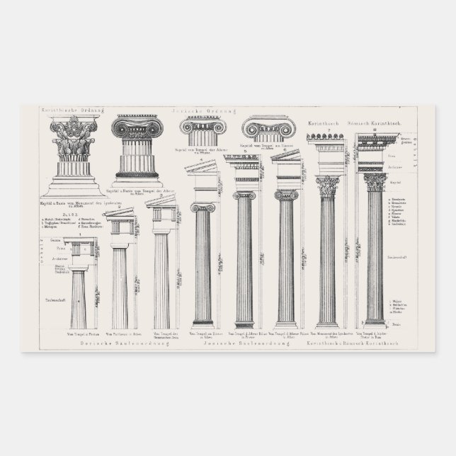Ancient Roman Columns Architectural Drawing Rectangular Sticker (Front)