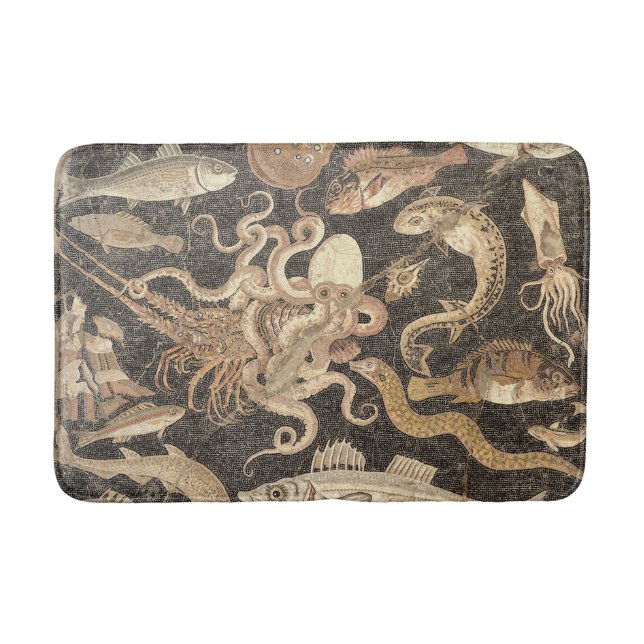 Ancient Roman Marine Life Mosaic From Pompeii Bath Mat (Front)