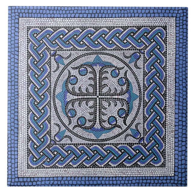 Ancient Roman Mosaic Illustration Danube Blue Ceramic Tile (Front)