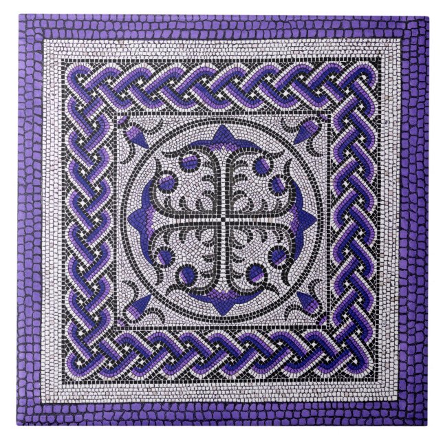Ancient Roman Mosaic Illustration violet Ceramic Tile (Front)