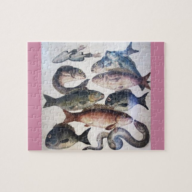ANCIENT ROMAN MOSAICS,FISHES,OCEAN SEA LIFE SCENE JIGSAW PUZZLE (Horizontal)