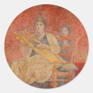 Ancient Roman Pompeii Neighbour Fresco Musician Ar Classic Round Sticker