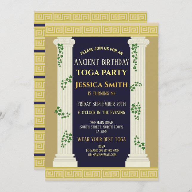 Ancient Roman Toga Birthday Party Ivy Invitation (Front/Back)