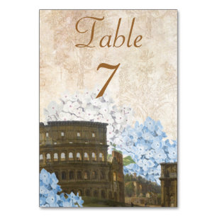 Ancient Rome Blue Hydrangea Table Number Card