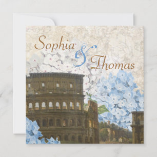 Ancient Rome Blue Hydrangea Wedding Invitation