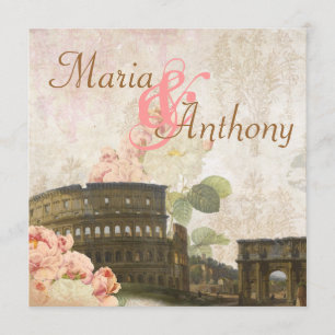 Ancient Rome Pink Rose Vintage Wedding Invitation