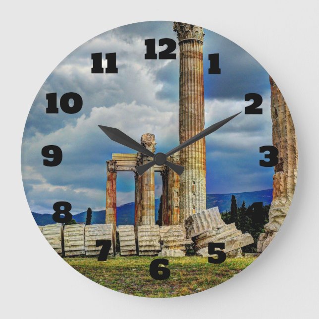 Ancient Ruins in Athens Greece Large Clock (Front)