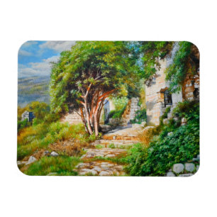 Ancient Ruins with Sunlit Tree – Oil Painting Magnet