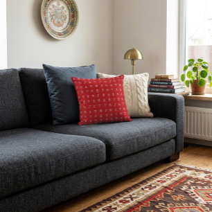 Ancient Runes Pattern on Bold Red Background Cushion
