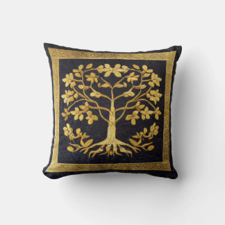 Ancient Rustic Navy Gold Tree of LIfe by kedoki Cushion