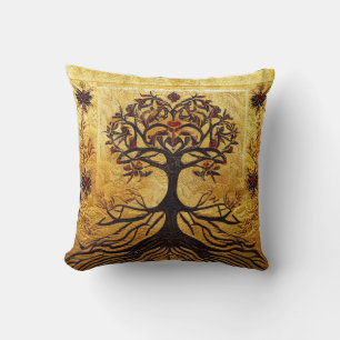 Ancient Rustic Red and Gold Tree of LIfe by kedok Cushion