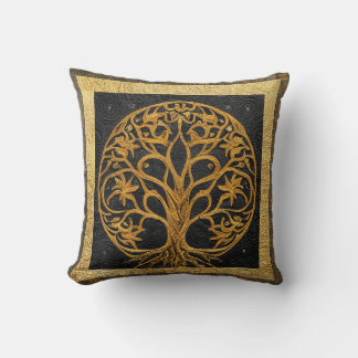 Ancient Rustic Round Gold Tree of LIfe by kedoki Cushion