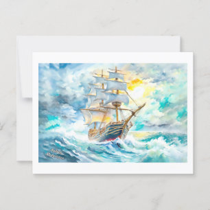 Ancient Sailboat in the Storm Postcard