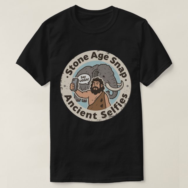 Ancient Selfie Caveman Mammoth T-Shirt (Design Front)