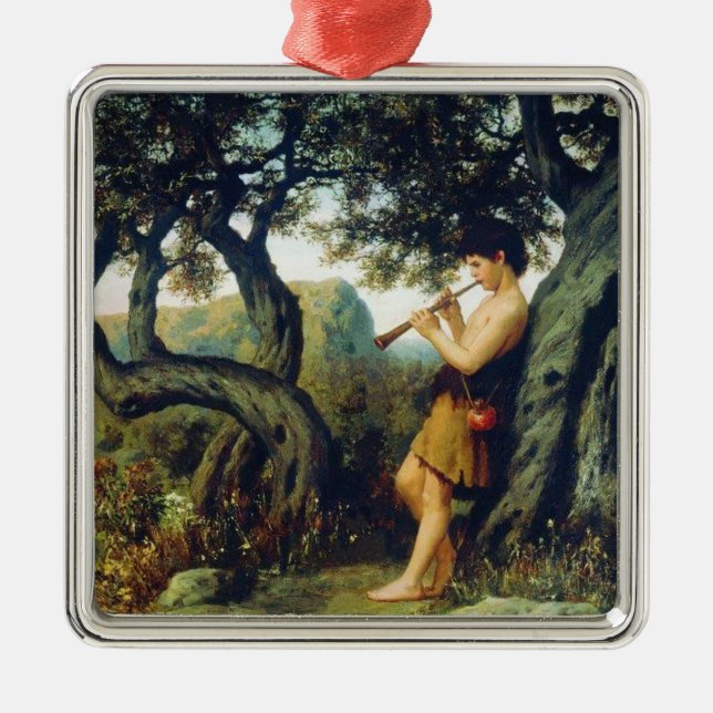 Ancient Shepherd Boy Playing the Flute Metal Ornament (Front)
