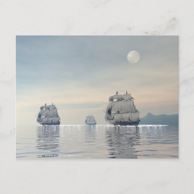 Ancient ships on the ocean postcard (Front)