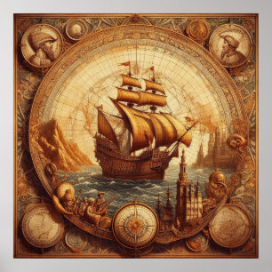 Ancient Spanish Sailing Ship 1 Poster