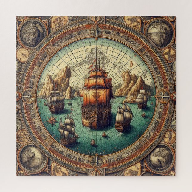 Ancient Spanish Sailing Ship, Map 3 Jigsaw Puzzle (Vertical)
