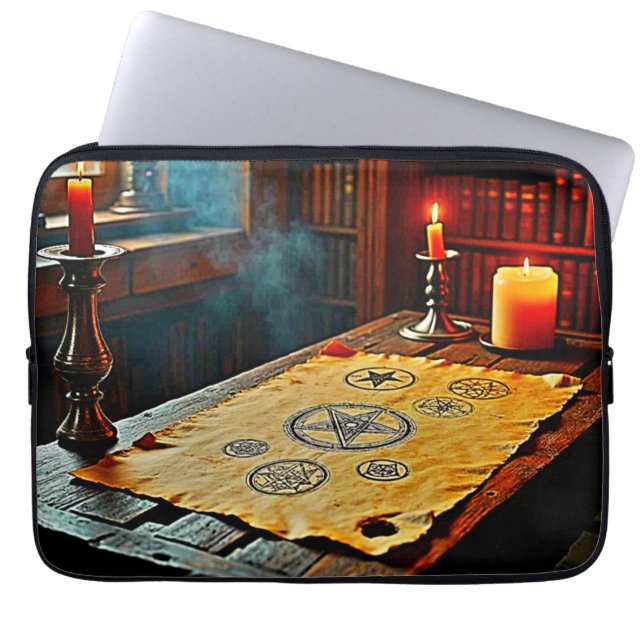 Ancient Spells on a Mystic Scroll Laptop Sleeve (Front)
