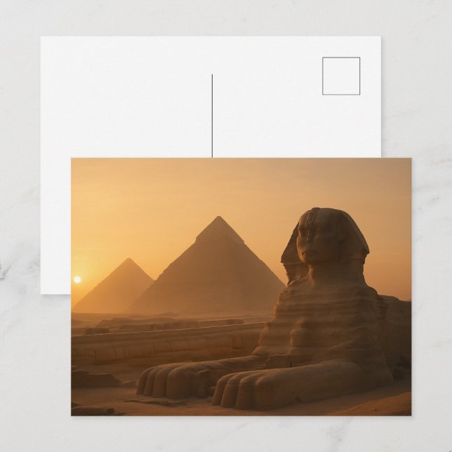 Ancient Sphinx Golden Postcard Pyramid Sunset (Front/Back)