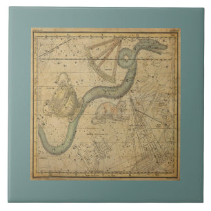 Ancient Star Chart of the Hydra Constellation Ceramic Tile