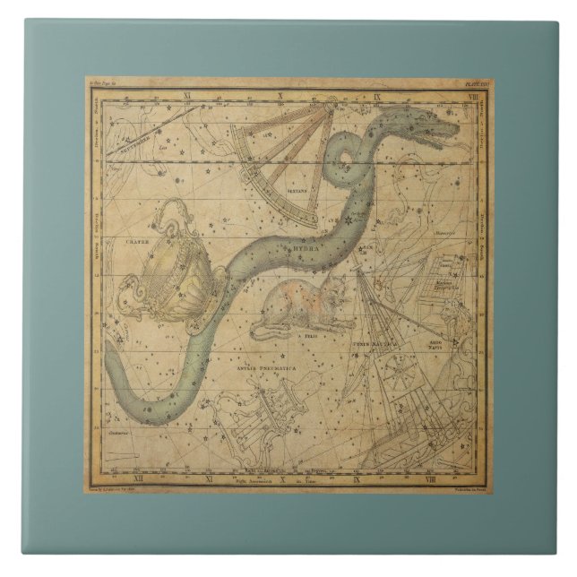 Ancient Star Chart of the Hydra Constellation Ceramic Tile (Front)
