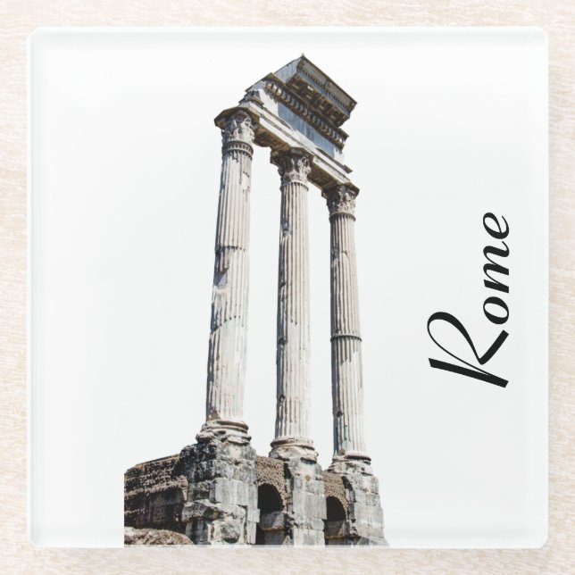 Ancient stone columns square glass coaster (Front)