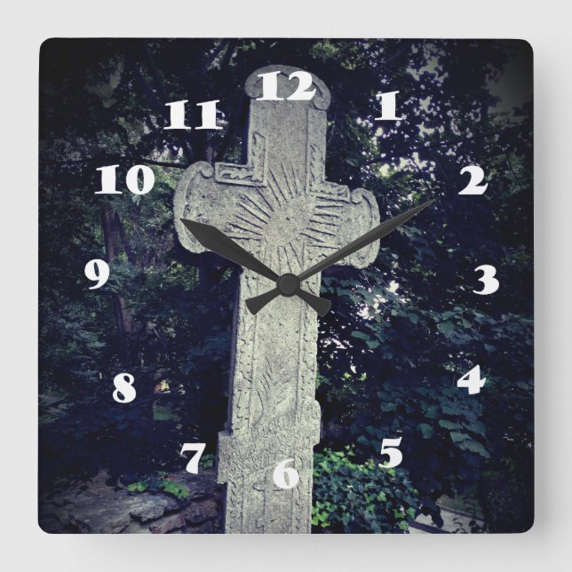 Ancient Stone Cross Photo Wall Clock (Front)