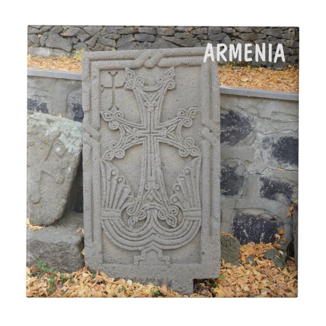 Ancient stone crosses (khachkars) in Armenia Ceramic Tile (Front)