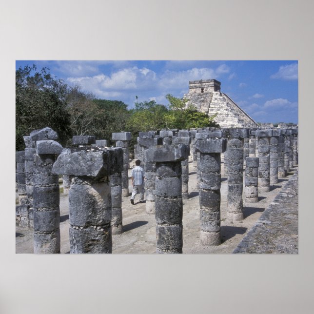 Ancient Stone pillars in Chichen Itza. Central Poster (Front)