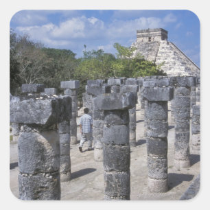 Ancient Stone pillars in Chichen Itza. Central Square Sticker
