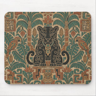 Ancient Stone Relief with Jungle Jaguar Mouse Pad