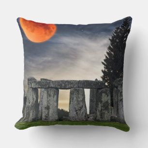 Ancient Stonehenge & Mystical Red Full Moon Cushion