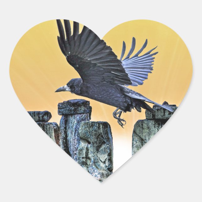 Ancient Stonehenge & Rook Corvid-lover's Gift Heart Sticker (Front)