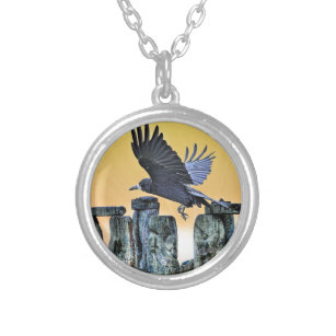 Ancient Stonehenge & Rook Corvid-lover's Gift Silver Plated Necklace