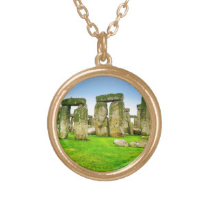 Ancient Stonehenge Standing Stones in Summer Art Gold Plated Necklace