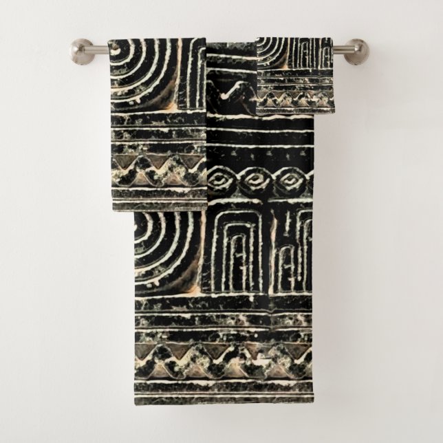 Ancient Sumerian Mesopotamian Pattern Bath Towel Set (Insitu)