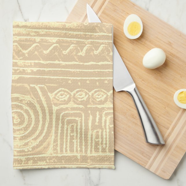 Ancient Sumerian Mesopotamian Pattern Cream Tea Towel (Quarter Fold)