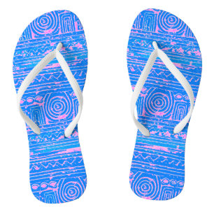 Ancient Sumerian Mesopotamian Pattern Pink Blue Thongs