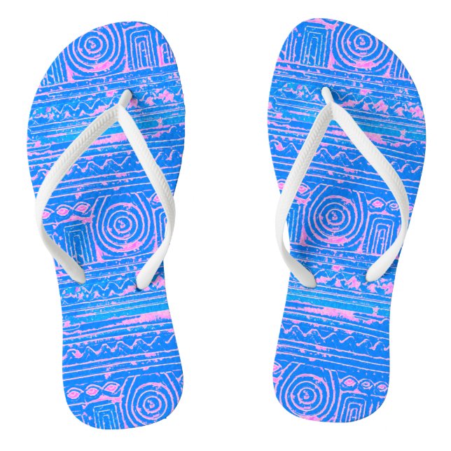 Ancient Sumerian Mesopotamian Pattern Pink Blue Thongs (Footbed)