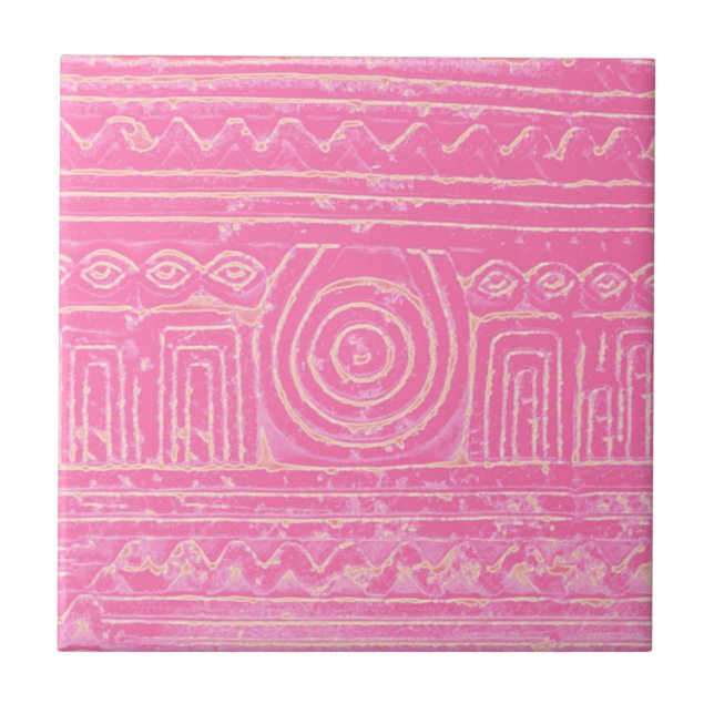 Ancient Sumerian Mesopotamian Pattern Pink Ceramic Tile (Front)